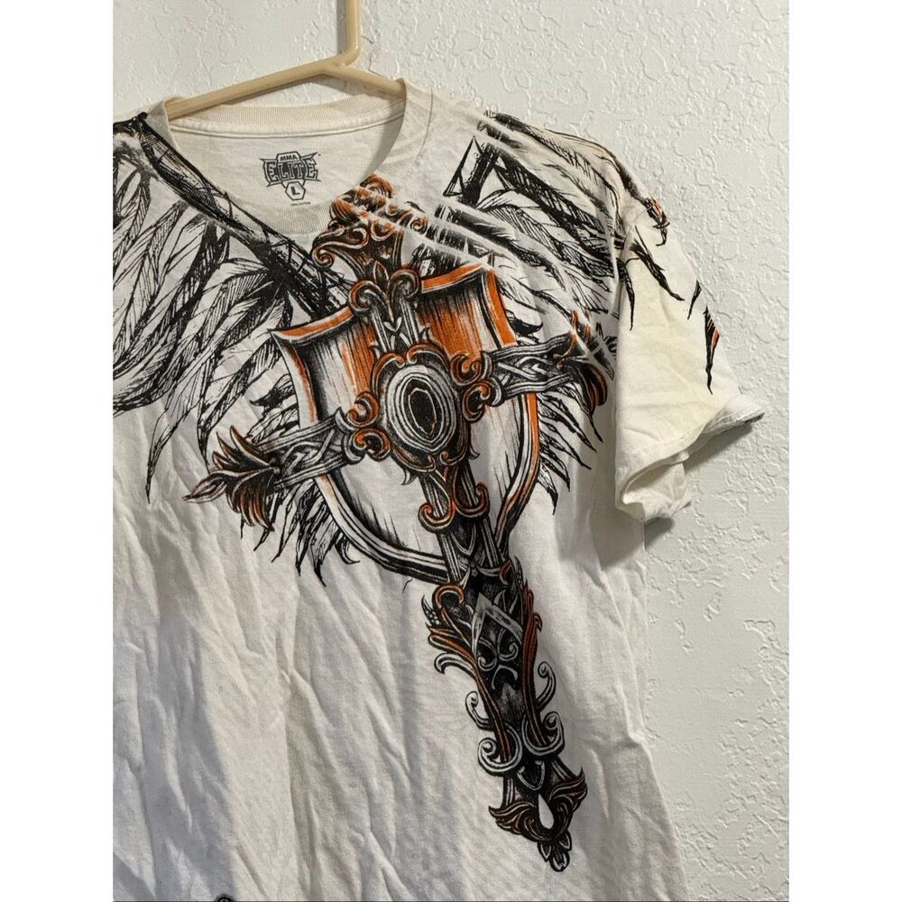 MMA Elite‎ Shirt Adult Large Feathers Cross Y2K Cyber Grunge Tee Men